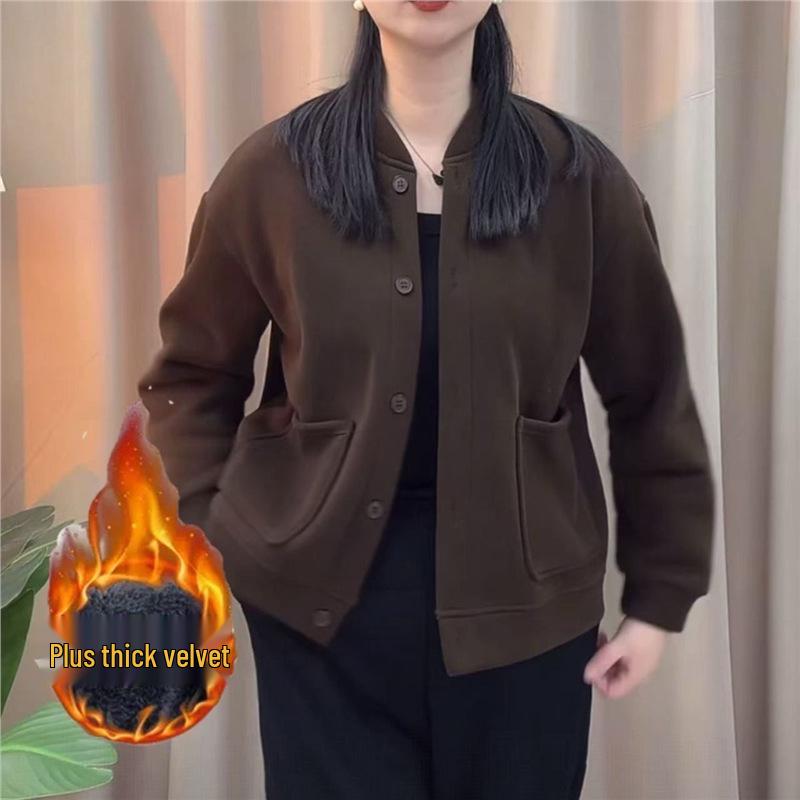 

New Velvet Warm Cardigan Jacket for Moms - Autumn/Winter Fashion, Loose Slimming Fit, Long Sleeve, Versatile Design 5XL - 155-170 kg