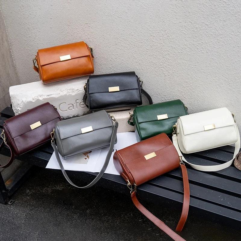 Genuine Cowhide Leather Women's Shoulder Bag Crossbody Bag Retro Versatile Ladies Underarm Fashi Luxury Brand Bag Wholesale