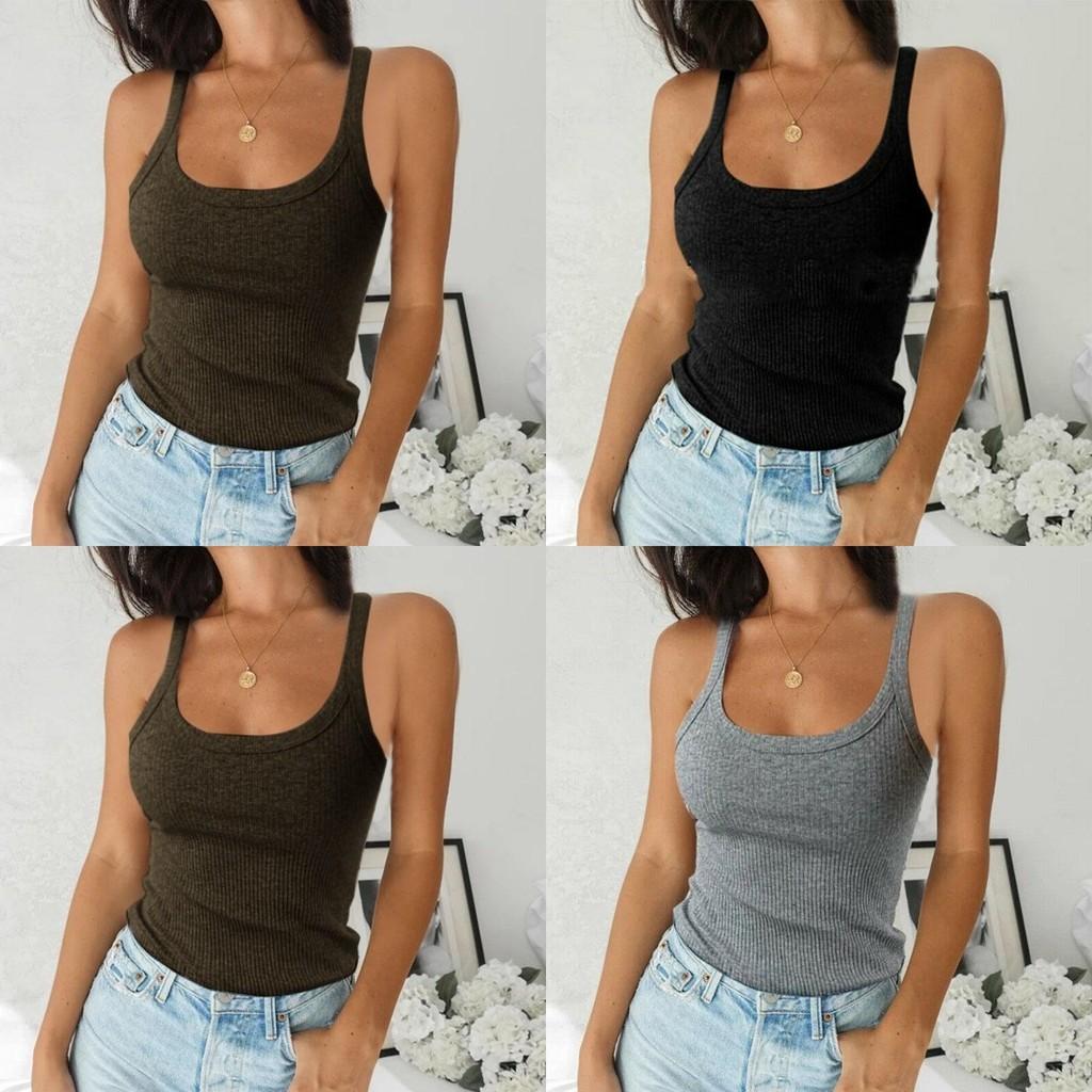 Women Ribbed Tank Top Sleeveless Cami Vest Premium Comfort Basic Blouse Casual Wear