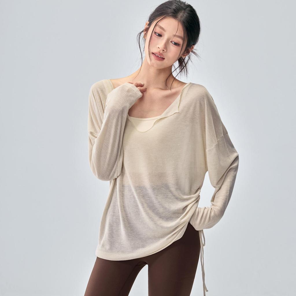 Women's Korean Style Long Sleeve V-neck Yoga Top - Loose, Breathable, Casual Sportswear