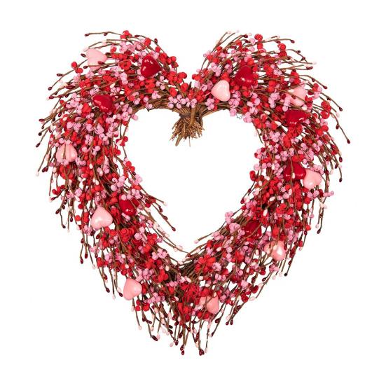 

Holiday Wreath Heart Shape Indoor Outdoor Decorative Wreath with Festive Flowers Greenery Home Party Office D