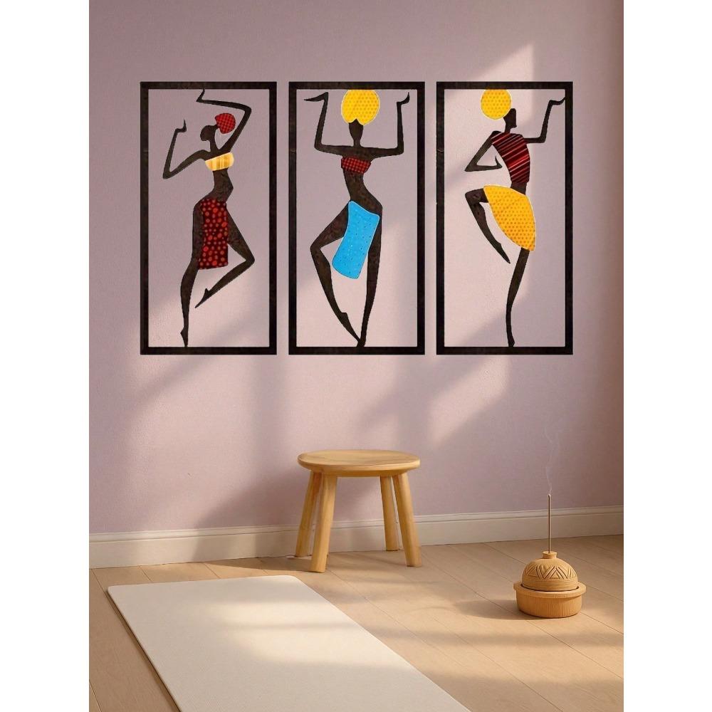 3pcs Bohemian Metal Wall Art, Colorful Abstract Female Figures, Modern Decor for Living Room Bedroom Office, Waterproof Rustproof