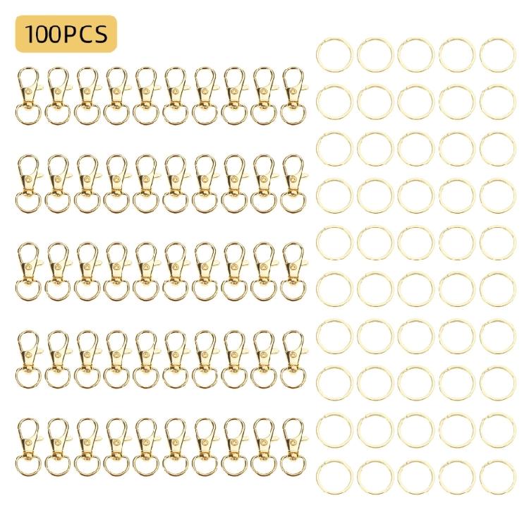 Packung mit 100 drehbaren Karabinerhaken mit Schlüsselringen Drehhaken mit Schlüsselringen Karabinerhaken für Schlüsselanhänger