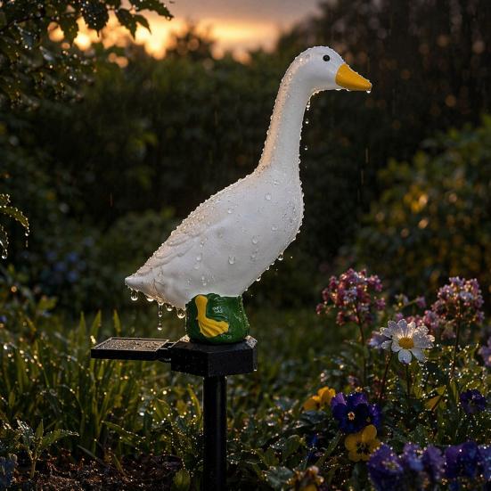 Solar-Gans-Licht, Wasserdichte LED-Gartensteckleuchte für Wege Rasen Terrassen, Dekorative Landschaftsleuchten, Harz Außen Dekoration