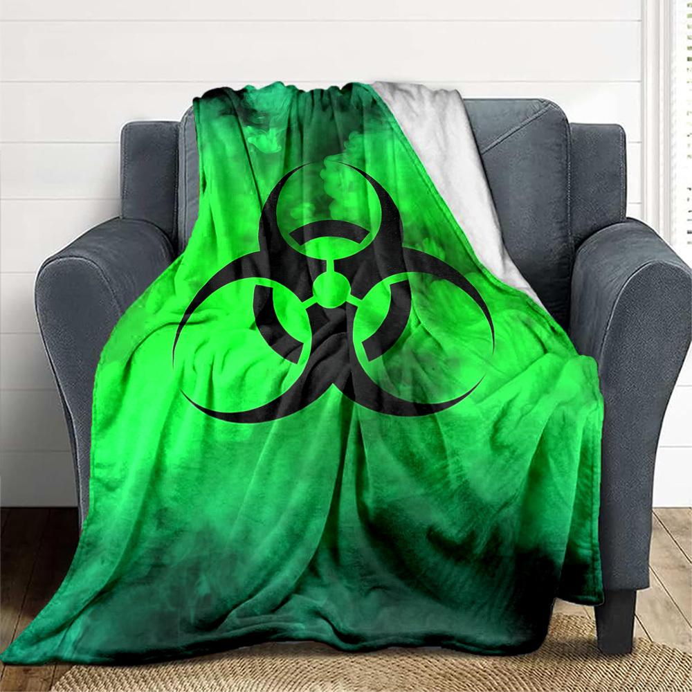 1pc Biohazard Symbol Soft Comfortable Blanket Digital Print, All Season Multipurpose Knit Fabric Bedding, Office, Sofa Home Decor Blanket