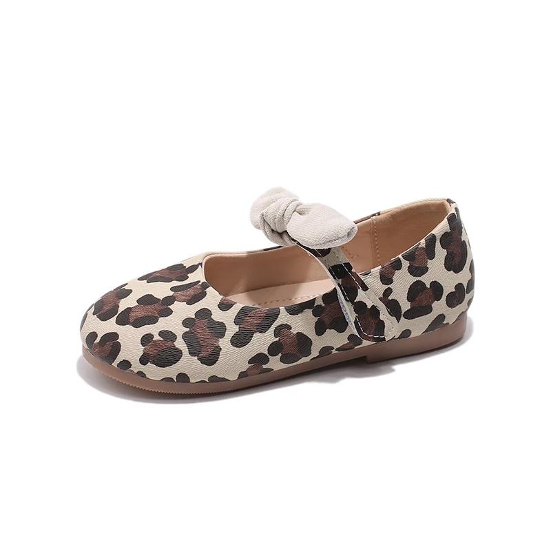 Girls Mary Janes Leopard Prints Style Fashion Princess Kids Leather Shoes with Bow-knot Sweet Chic 2025 Spring Autumn Brand New