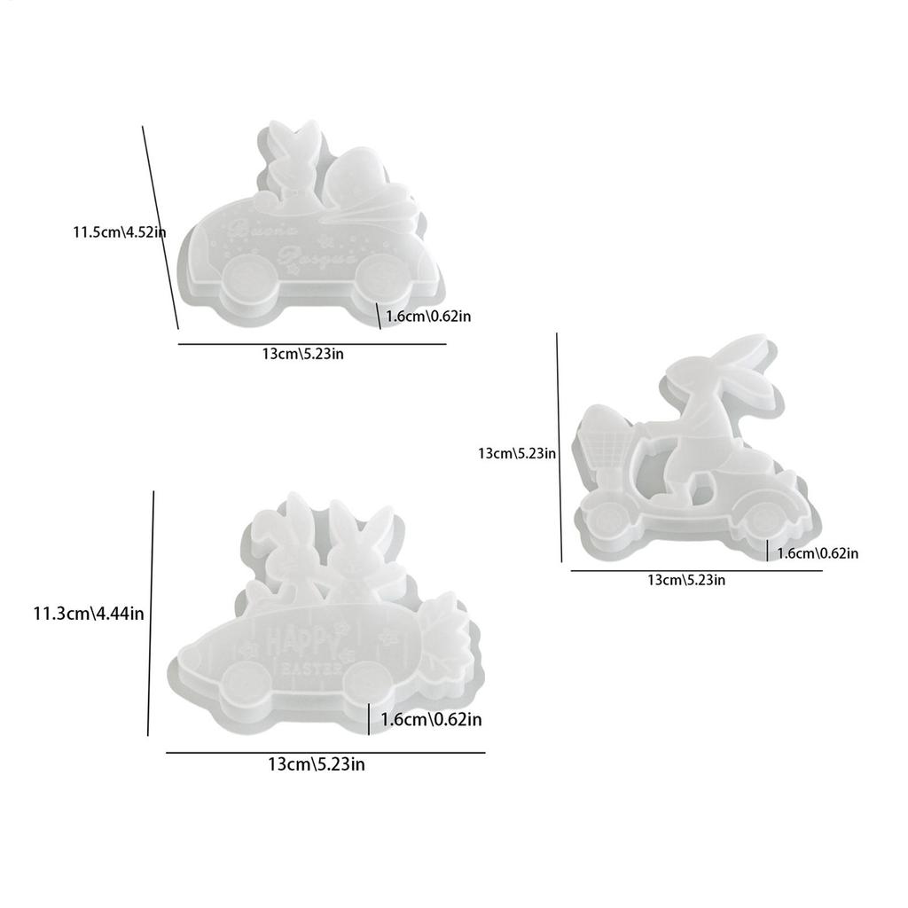 3pcs Easter Bunny Riding Gypsum Ornaments DIY Driving Bunny Aromatherapy Spring Silicone Mold Plaster Epoxy Wax Clay Craft