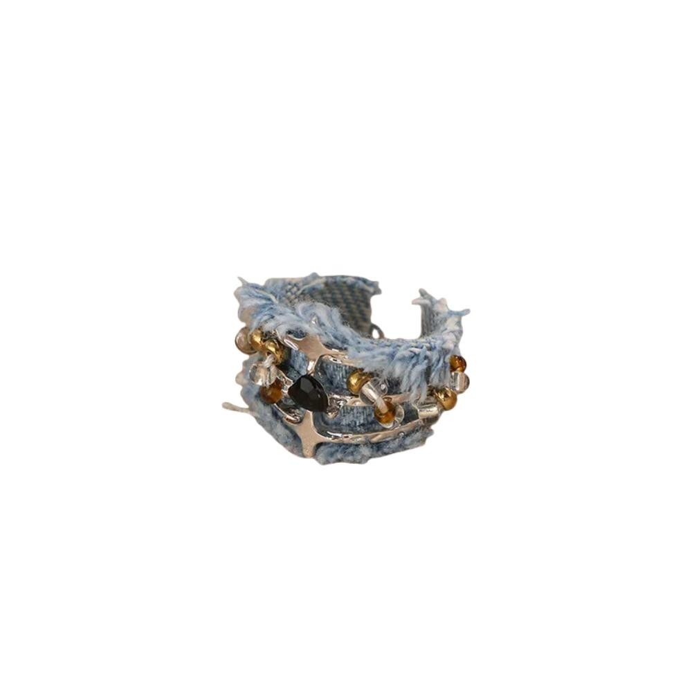 Three Layer Y2K Opening Rings Heart Metal Beaded Rings Fashion Denim Rings  Women