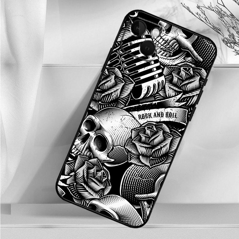 Rock and Roll Skull Shockproof Case For iPhone 17 Pro Max 11 14 15 16 Plus 12 13 Mini 16e 17 Air Phone Cover