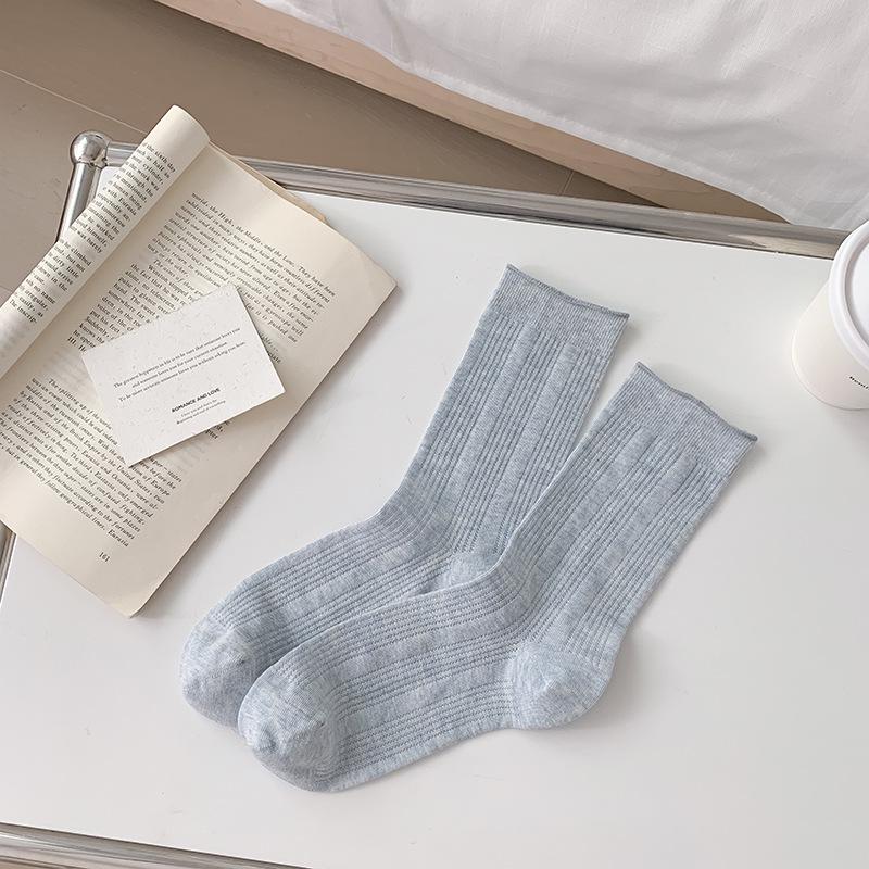 Women's Mid-Calf Cotton Socks - Summer Thin, Rolled Edge, Ruffle Design, Maternity Option