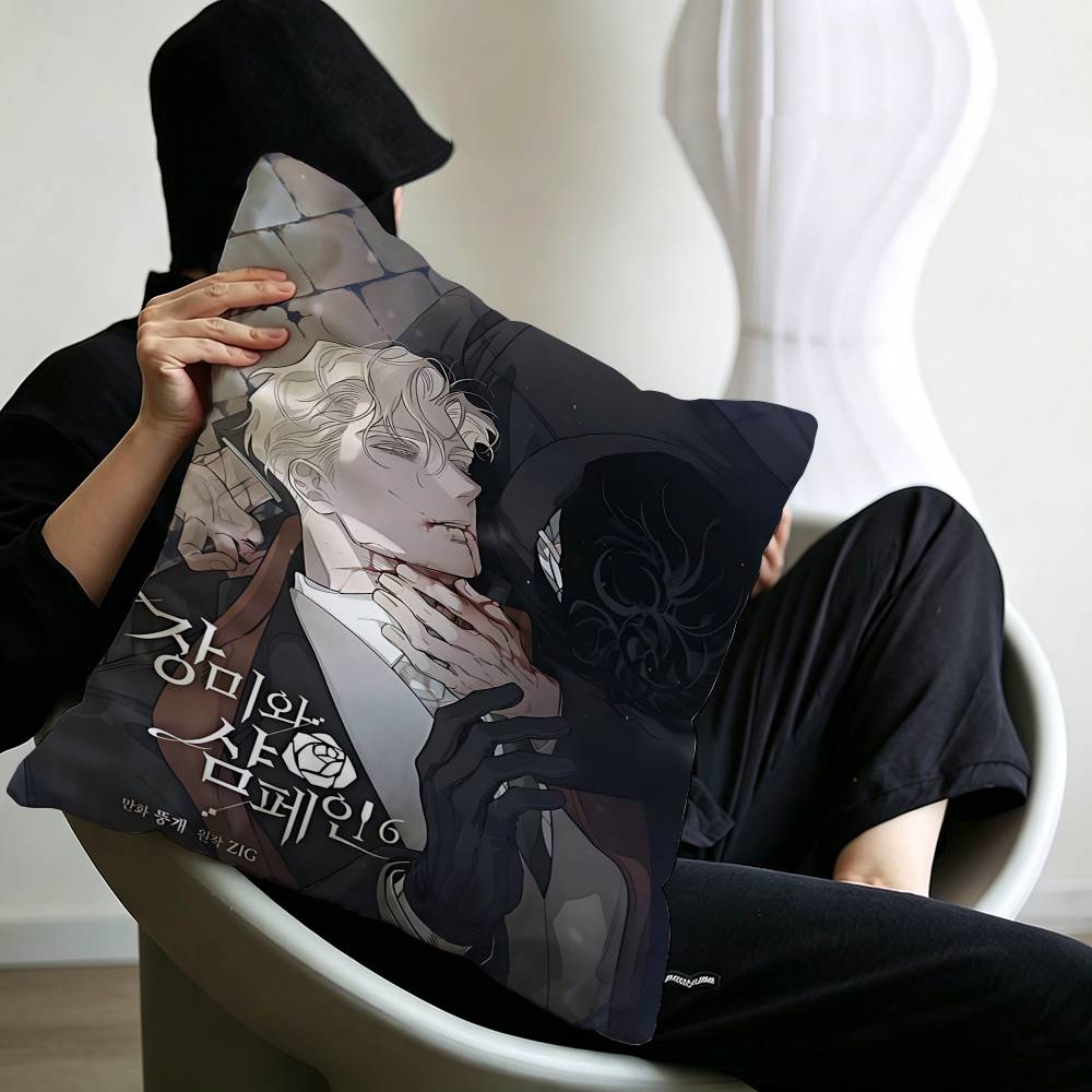 Korean Manhua Roses And Champagne Pillowcase Toon Gift Cushion Cover Bedroom Home Sofa Chair Seat Decor Pillow Case