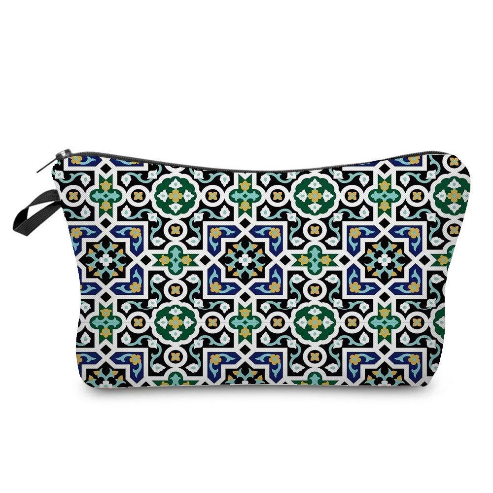 Women Geometric figure Print Cosmetic Bag Toiletries Organize Travel Storage Case 6756 KTB