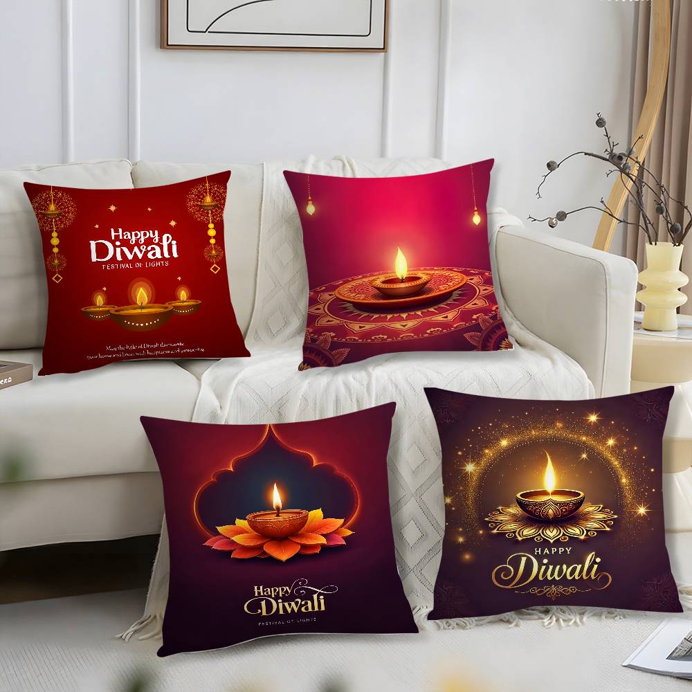 Diwali Festival Pillow Case Short Plush Print Cushion Cover Square Throw Pillow Covers Sofa Home Decor