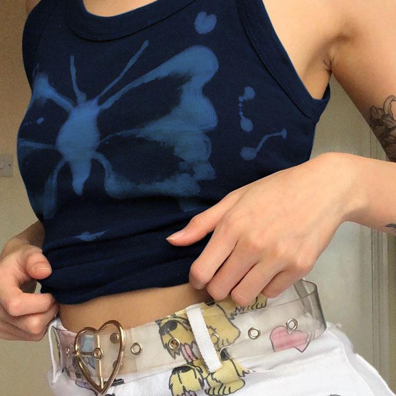 

Футболки без рукавов с рисунком и принтом Y2k Эстетическая одежда Укороченный топ Уличная одежда Майки S синий