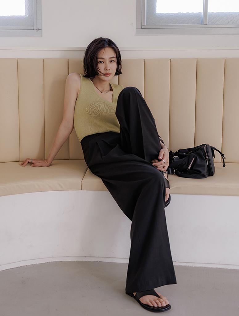 Memua Runnan Linen Wide Slacks (Black)