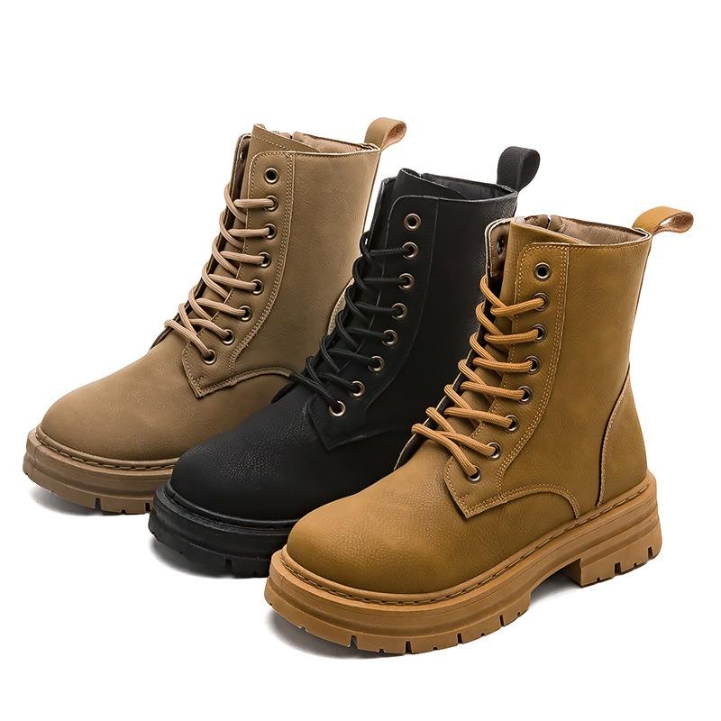 Tide Martin boots women's autumn new British platform student short boots versatile locomotive rhubarb boots leather boots
