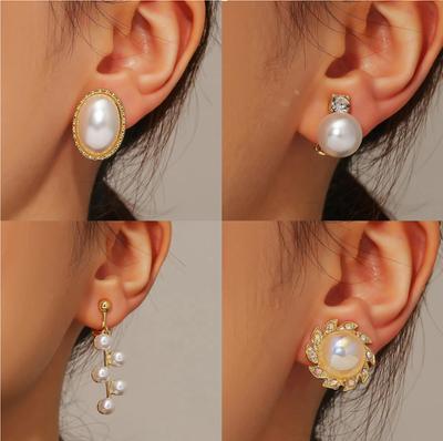 Earrings Simple Metal Ear Clips No Ear Piercings Premium Retro Pearl Ear Clips