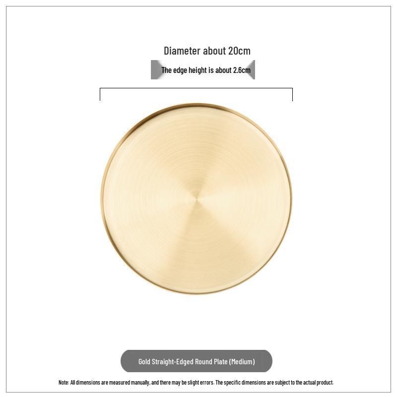 Luxury Gold Stainless Steel Round Tray for Cosmetics, Storage, and Desserts