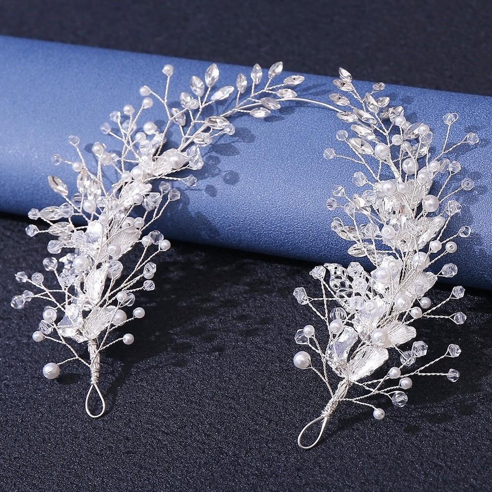Gorgeous Beaded Bride Wedding Tiaras Flower Pearl Bridal Headwear Rhinestone Alloy Flower Headbands Hair Accessories