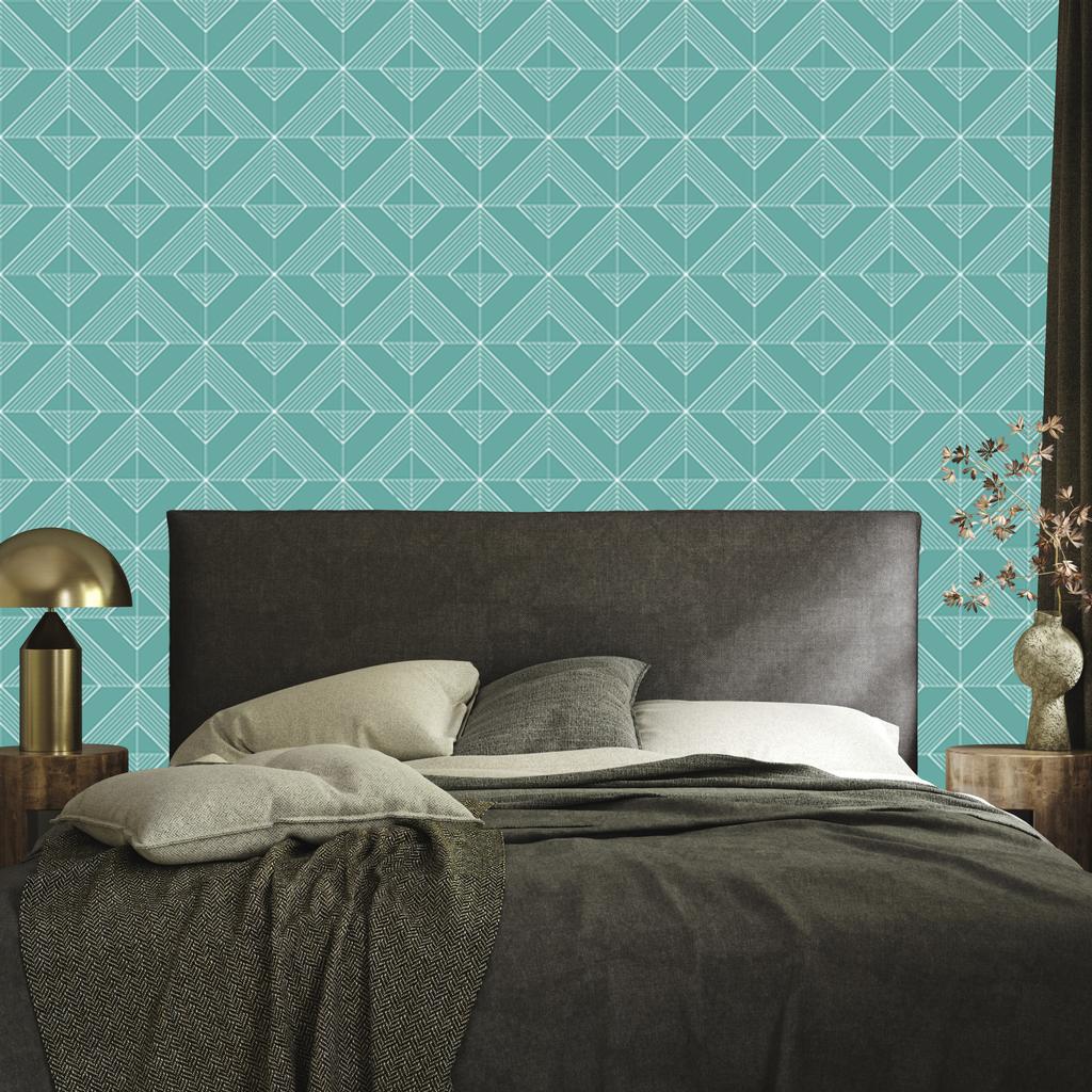 Geometric Rhombus Wallpaper In Teal and Turquoise for the Living Room and Bedroom 50x1000