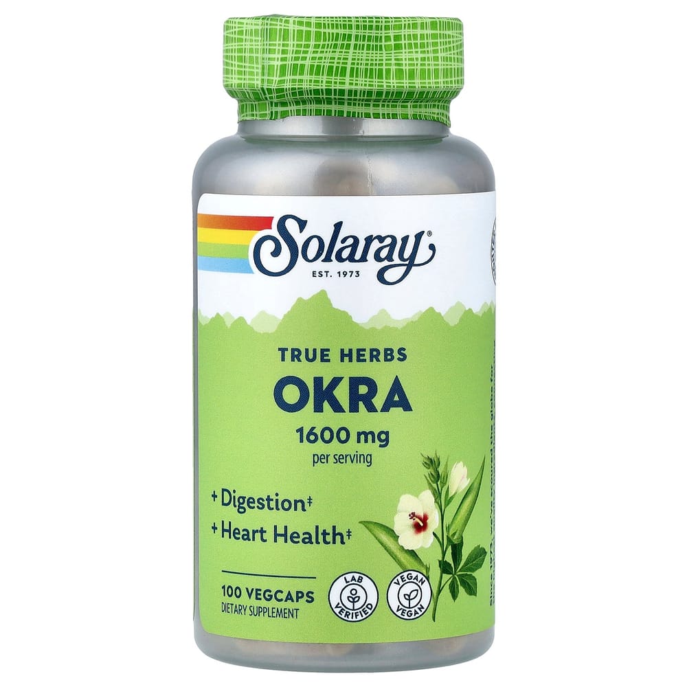 Solaray Okra 1600mg Vegetarian Capsules, 100 Count (400mg per capsule)