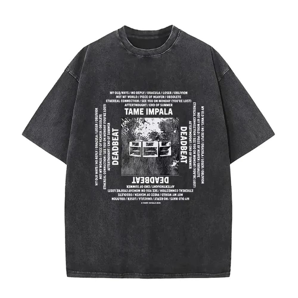

Tame Impala Deadbeat Tour Album TShirt Unisex Vintage Loose Washed Tee Fashion HipHop Fan Gift Short Sleeve Tshirt S