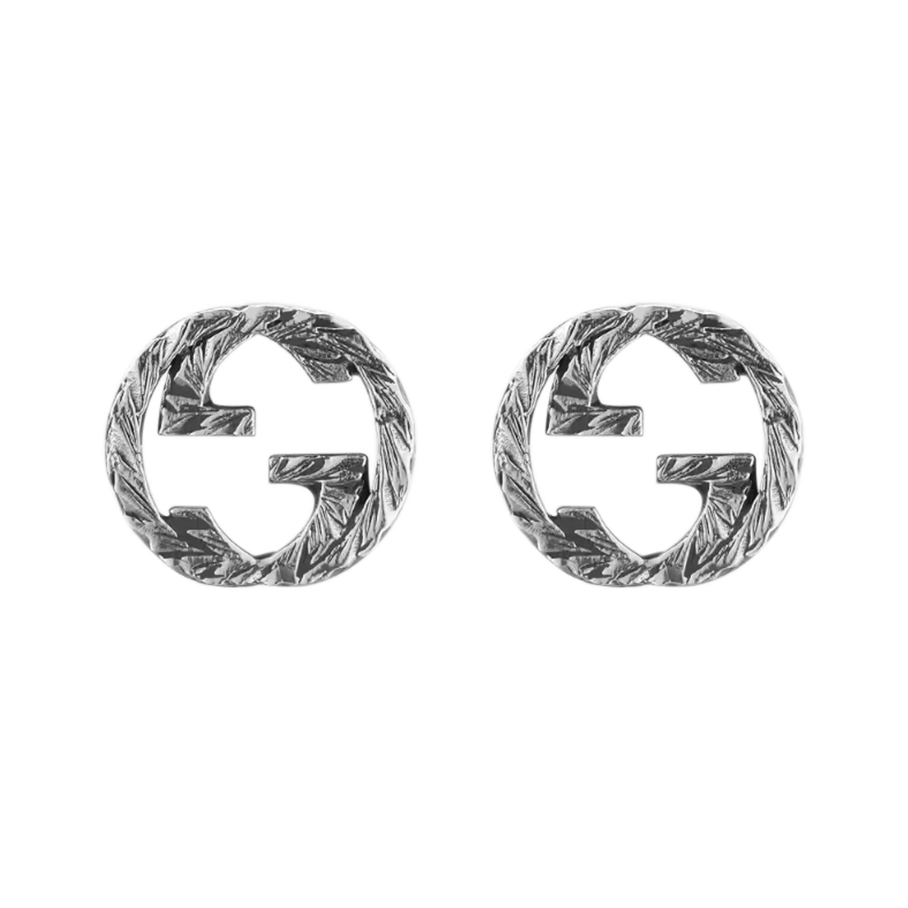 

Gucci Interlocking Vintage Distressed Double G Stud Earrings With Engraved Pattern Women earrings Silver 457109-J8400-0811 Dust Bag+Box (Random Color)