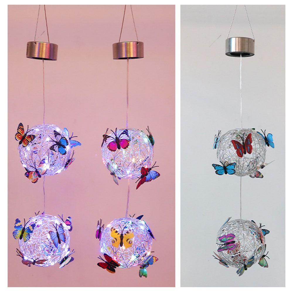 Waterproof Solar Butterfly Ball Light Solar-Powered Colorful Butterfly Solar Hanging Light Metal Weaving Decorative
