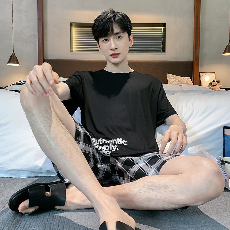 Men's Summer Modal Pajama Set: Korean Style Short-Sleeved Top and Shorts for Teens and College Students