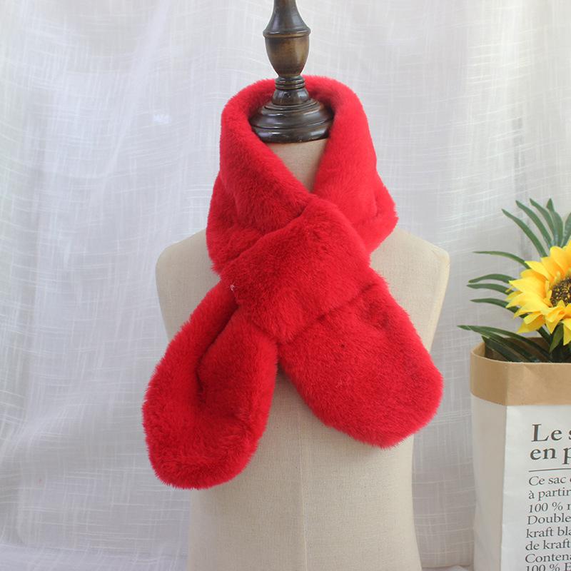 

Детский однотонный шарф 2025: Осень/Зима Теплая Женская Утолщенная Грелка для Шеи Малыша из Искусственного Кроличьего Меха 10*76cm красный