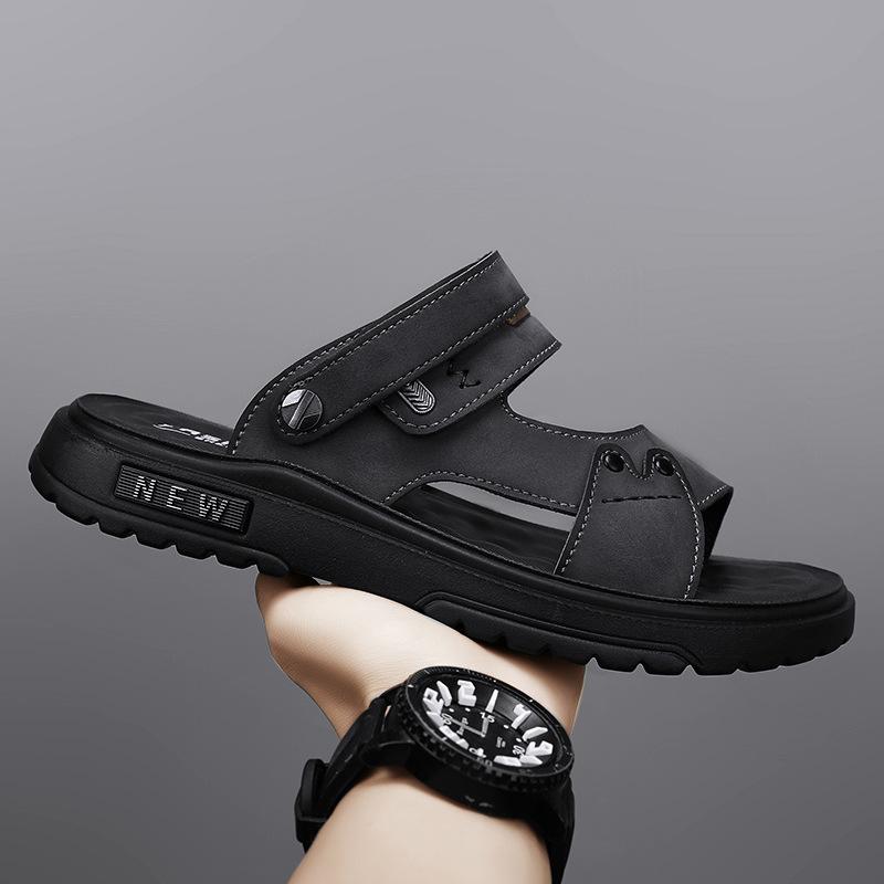 Leather Sandals Summer 2025 New Leisure Travel Wear Wading Beach Shoes Two Wear Cool Slippers Men's Non-slip Drag