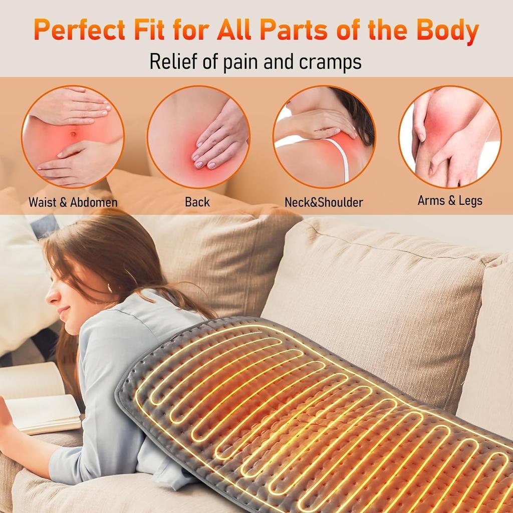 Electric Heating Pad for Back Pain and Cramps Relief, Electric Fast Heat Pad with 9 Heat Settings 4 Timer Options Auto Shut Off