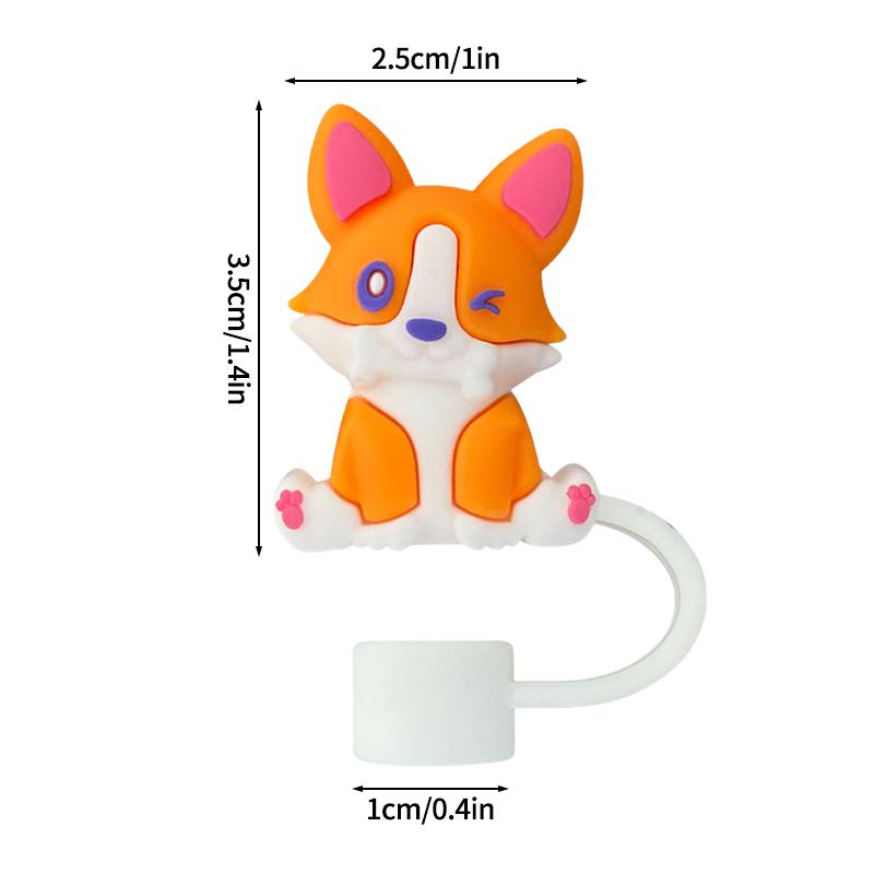 Silicone Rubber Plug Straw Cap Covers Dust-proof Straw Tips For Stanley Cups 3D Cute Animals Straw Cap Toppers Reusable