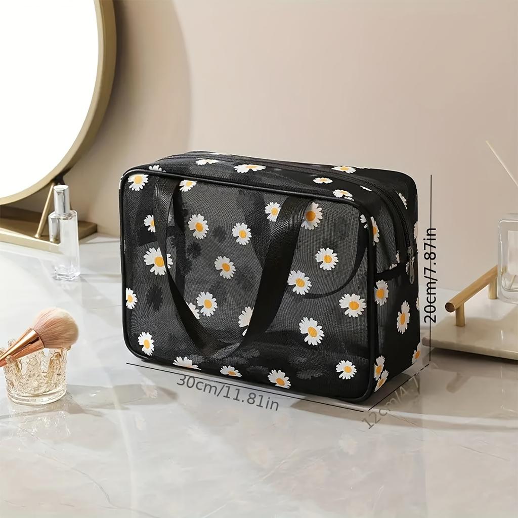Gauze makeup bag Small daisies beach toiletry bag Travel women's simple storage bag Go out tote bag