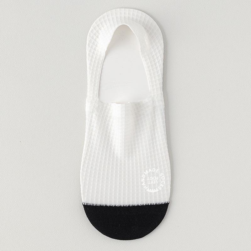 Men's Summer Ultra-Thin No-Show Socks, Breathable Ice Silk, Anti-Slip Silicone Grip, Color Block Design, Cotton Bottom.