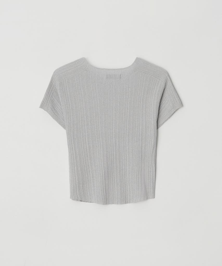 Meojiaenminggeul Arin Wholegarment Pleats Short Sleeve Knit Top (Gray)