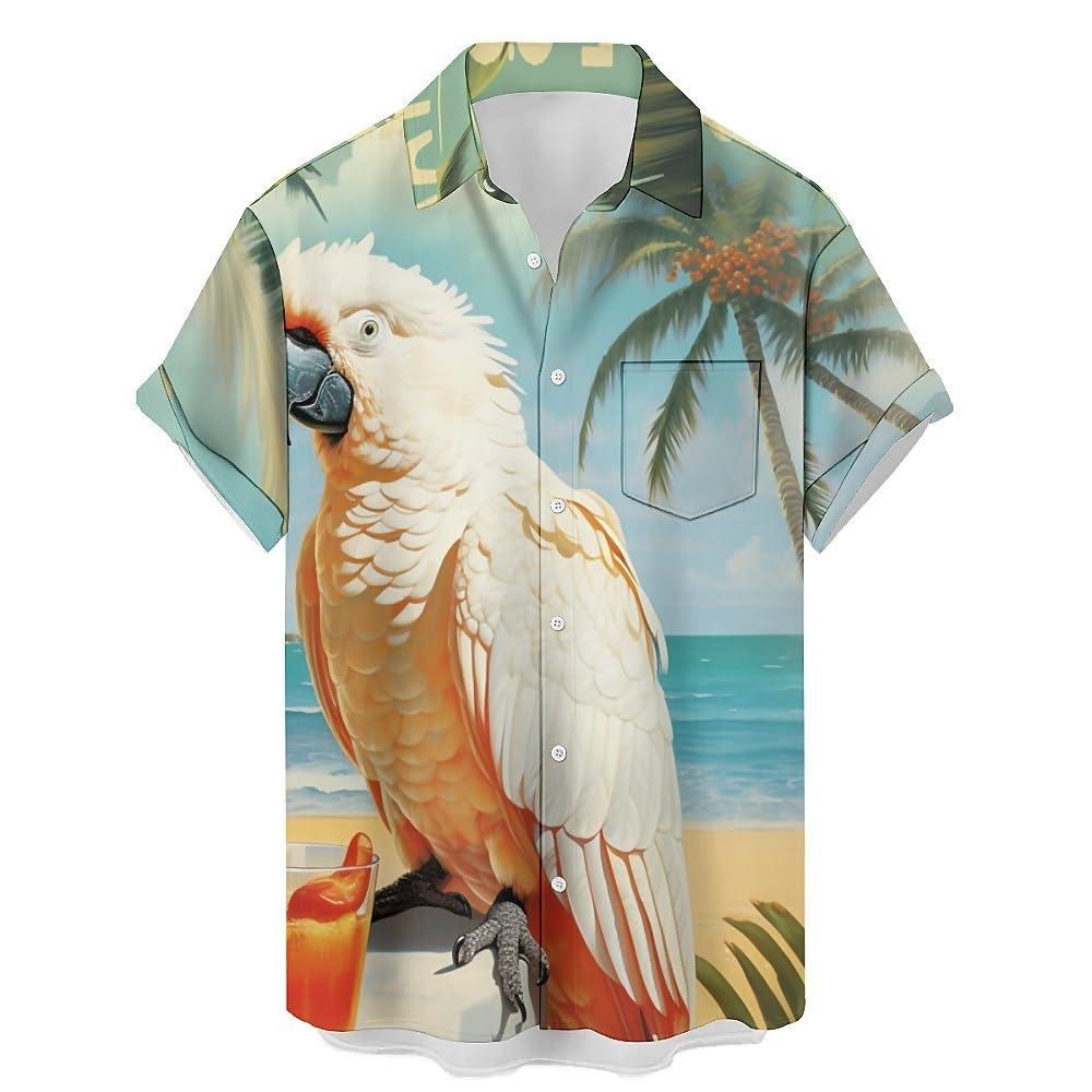 2025 New Men's Shirt 3d Fashion Casual Parrot Bird Print Hawaiian Lapel Button Shirt Short Sleeve Top Homme Harajuku Ropa Hombre