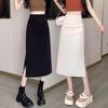 2024 Women's High Waist Pleated A-line Midi Skirt with Slit