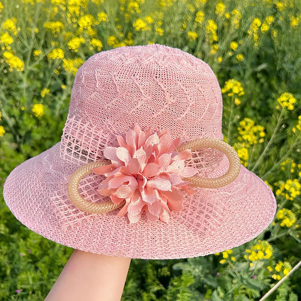 WTEMPO Bow Flower Solid Color Spring Summer Foldable Sunscreen Hats Wide Brim Travel Beach Breathable Sun Hats