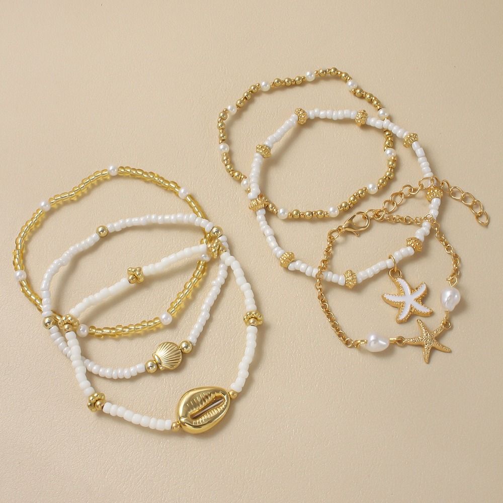 Multilayer Rice Beads Bracelet Set Sea Shell Bohemian Bracelet Starfish Pendant Bracelets  Women