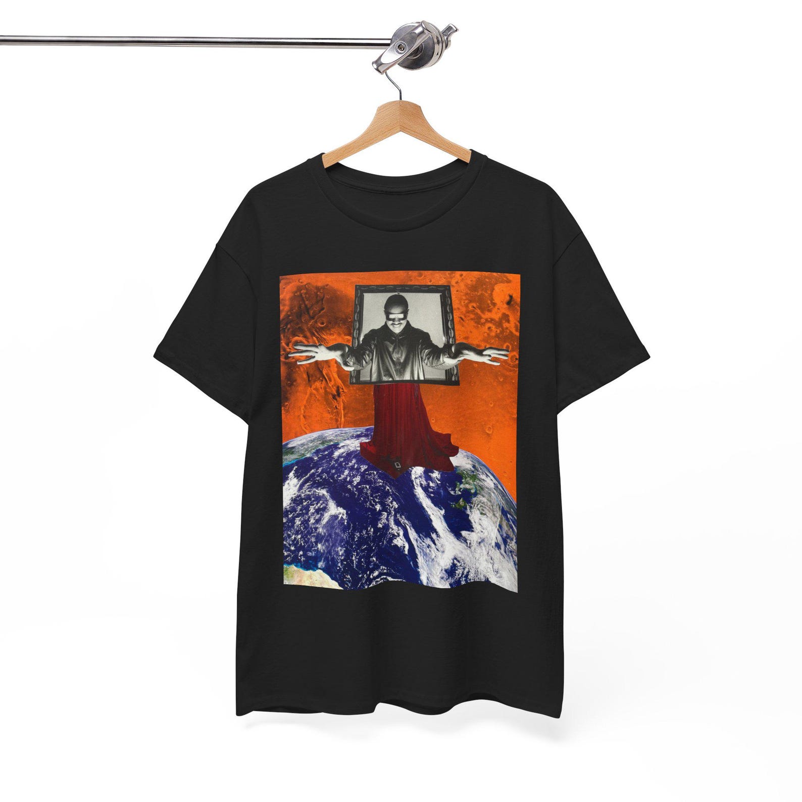 Surreal Space King T-Shirt, Psychedelic Collage Art Tee, Cosmic oracle Graphic Shirt, Earth Planet Streetwear, Abstract Sci-Fi Vintage shirt 4XL