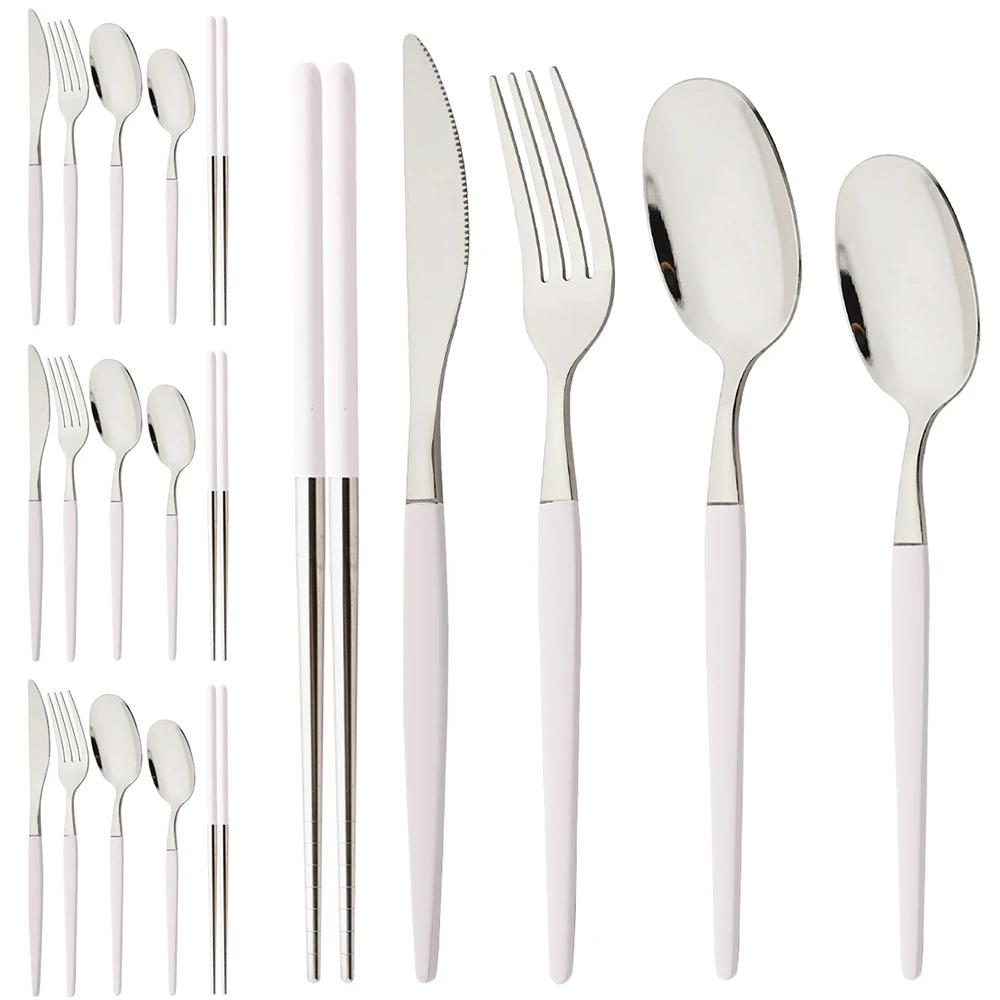 20-teiliges goldenes Geschirrset Edelstahl Tafelgeschirr Steakmesser Gabel Löffel Teelöffel Essstäbchen Besteckset Küchenbesteck