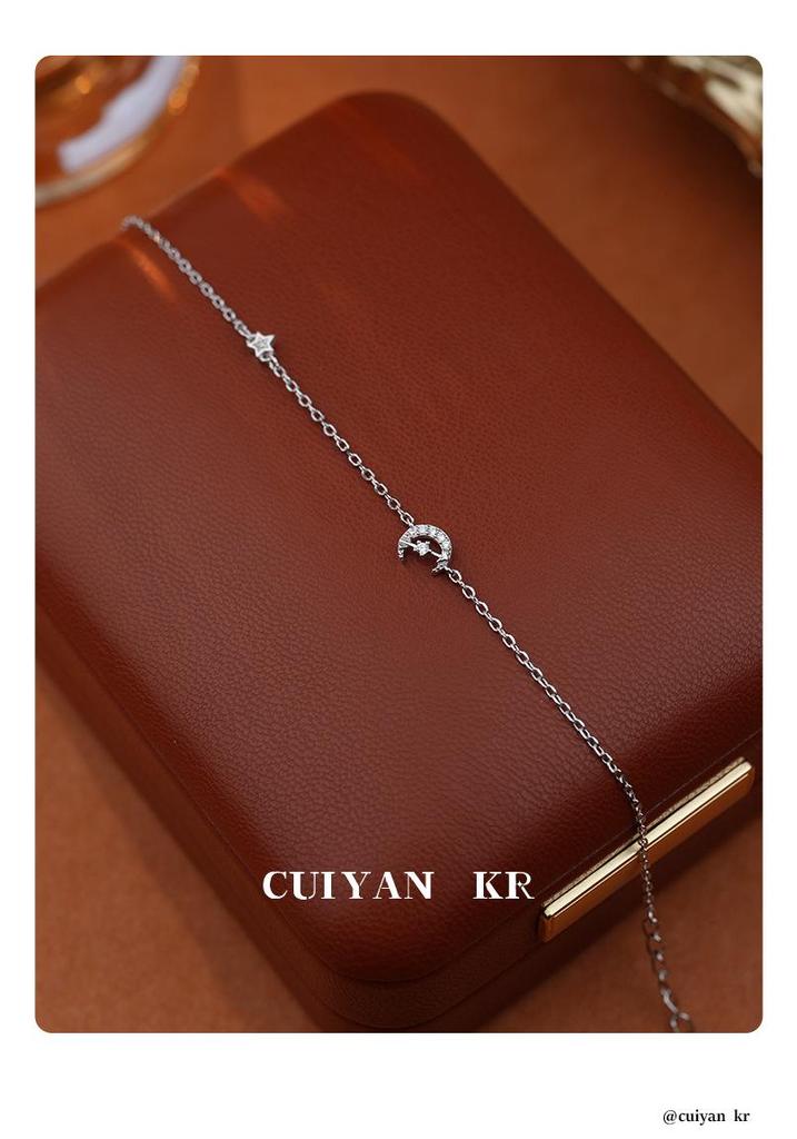 Cui Yan S925 Sterling Silver Korean Star & Moon Bracelet for Women - Elegant Daily Jewelry