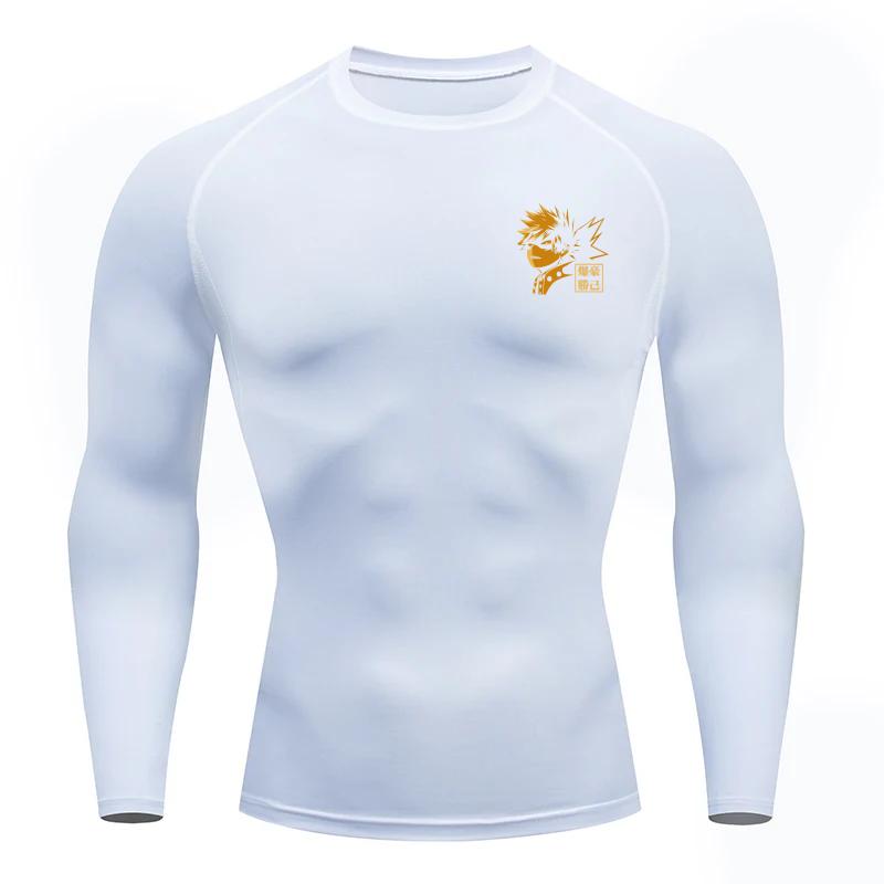 Men Compression Shirt for Workout Quick Dry Katsuki Bakugo Print Top Breathable Sweat Absorbing Fitness T-Shirt Sweat-Resistant