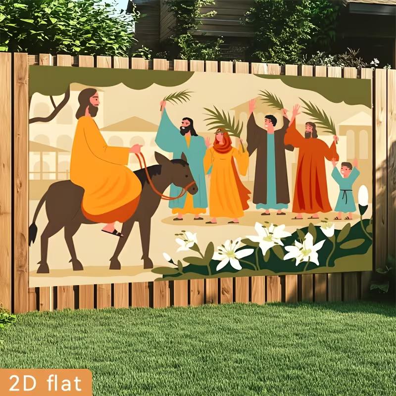 2D Religious Palm Sunday Backdrop Cloth Jesus Triumphal Entry Scene