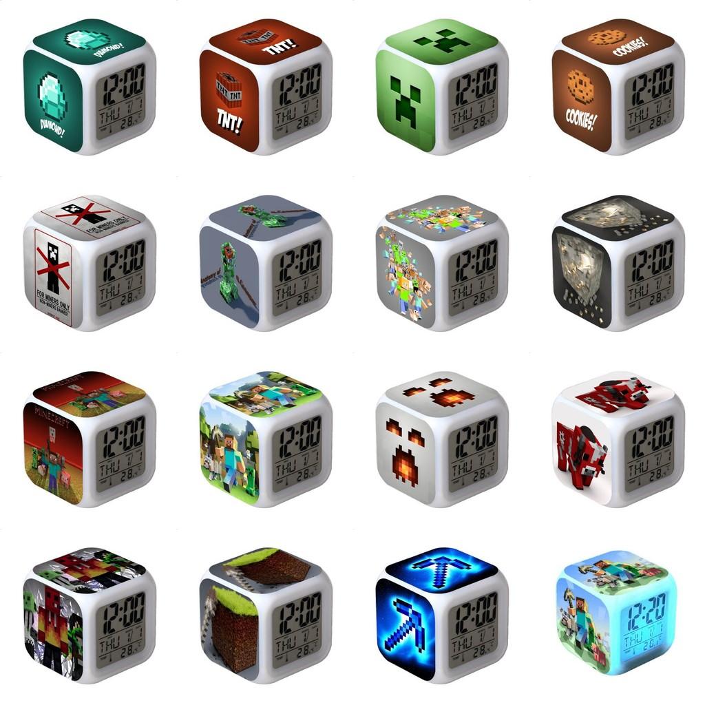 Minecraft Alarm Clock Led Night Light Colourful Changing Desktop Decoration