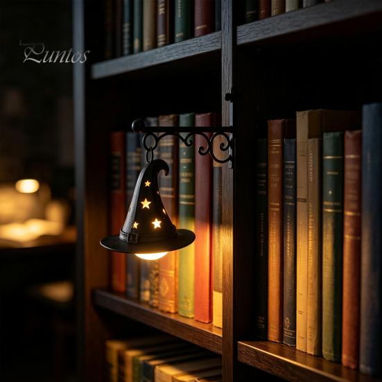 Bat Shaped Decorations Library Lantern, Mini Decorative Bookshelf Lamp, Spooky Pumpkin Ghost Hat Reading Nook Atmosphere Lights for Study LED