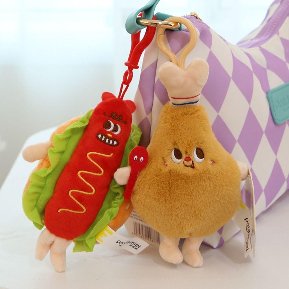 French Fries Instant Noodles Key Chain Hamburg Plush Doll Toy Cute Bread Plush Pendant  Women
