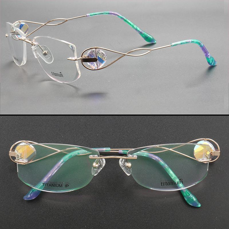 New Diamond Frameless Trimmed Pure Titanium Optical Spectacle Frame with Anti-Blue Light Myopia Glasses