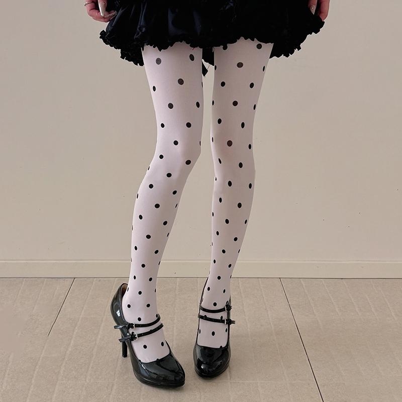 2026 Spring Polka Dot Tights Women Vintange 80D Pantyhose Sexy Semi Opaque Tights Resistant Control Top Stocking Y2K Style